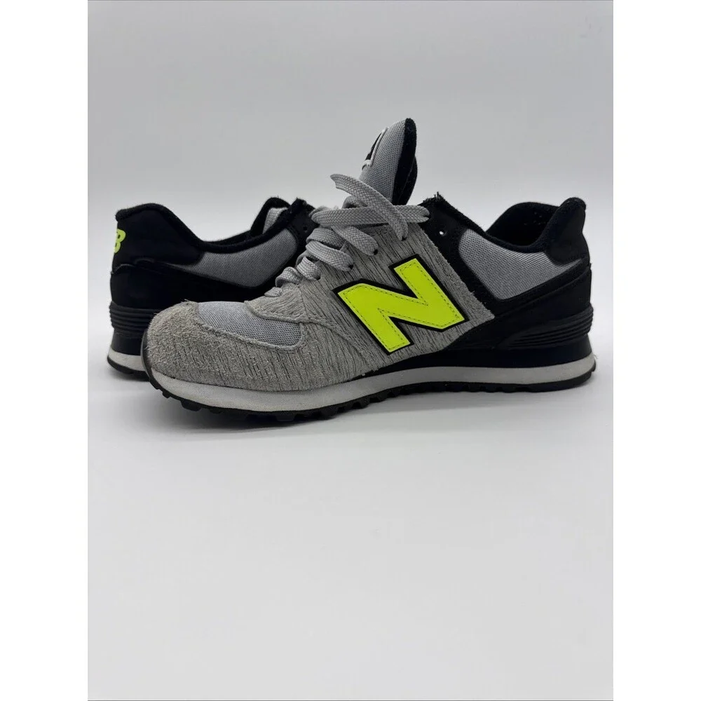 New Balance 9.5B 574 women's sneakers Shoes Gray Black Neon Yellow